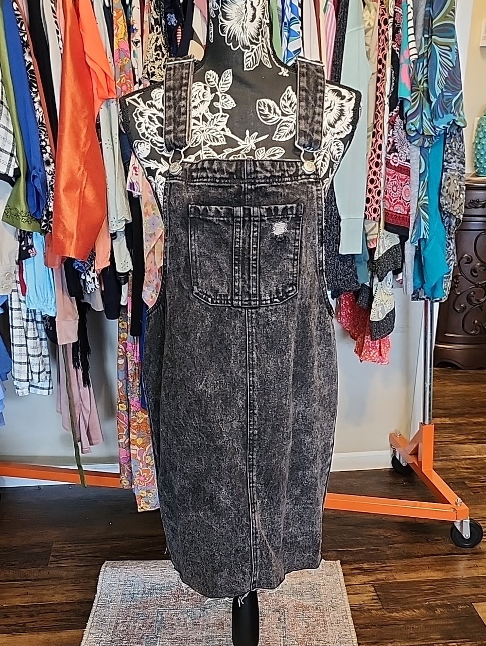 wild fable Black Washed Denim Overall Dress